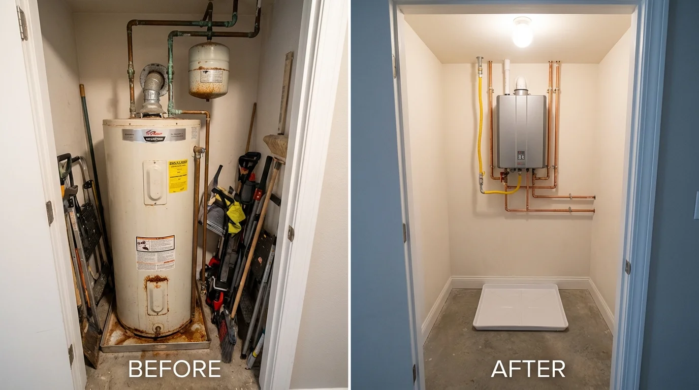 Tank water heater versus wall-mounted tankless unit comparison for Fallston, MD homeowners