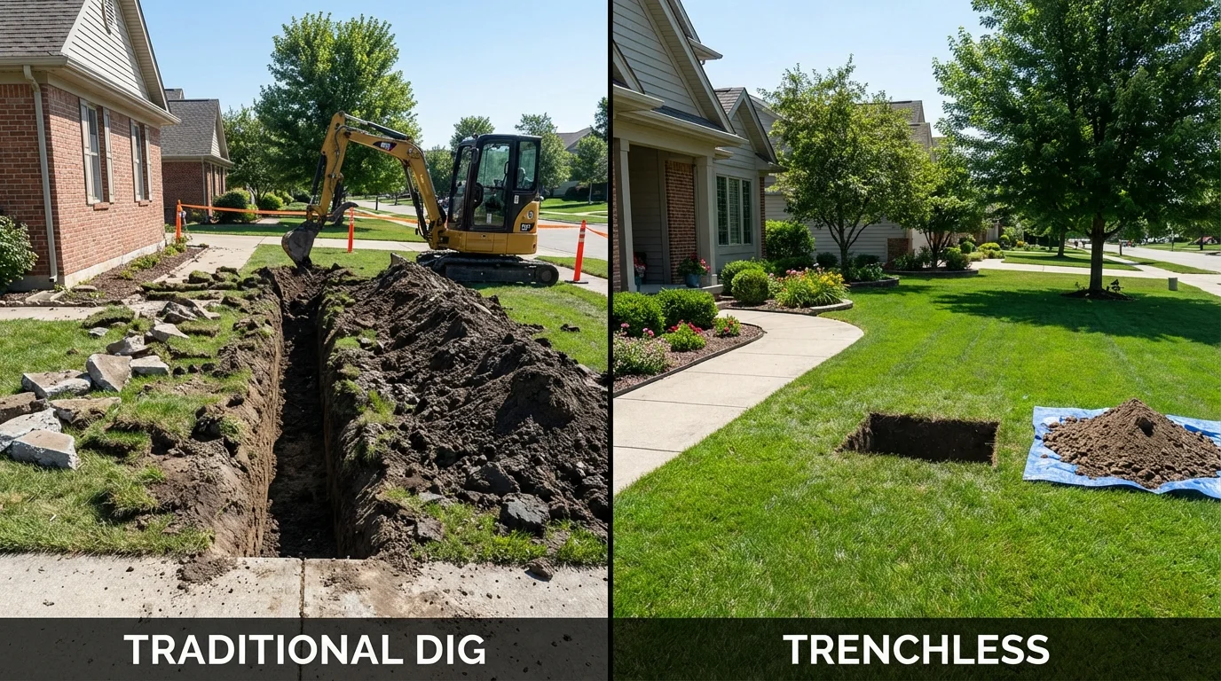 Trenchless sewer repair with minimal yard damage versus traditional excavation in Fallston, MD